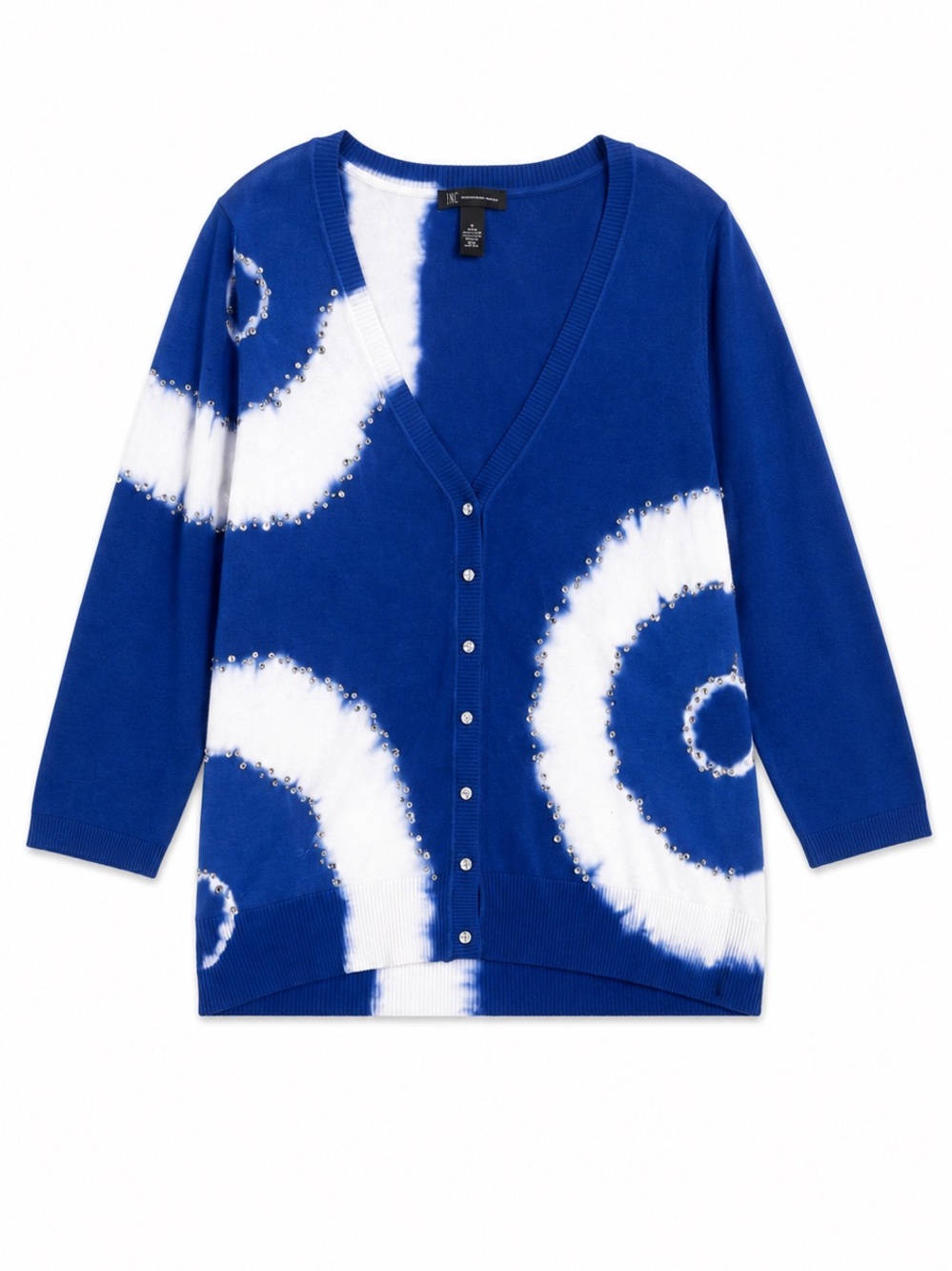 INC International Concepts Blue Tie Dye Embellished Cardigan Sweater